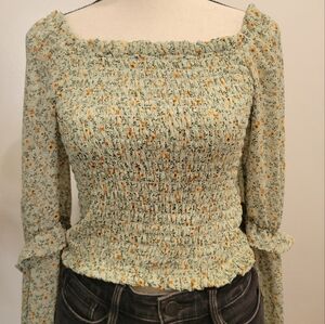 Wild Fable Floral Smocked Crop Top - Green and Yellow